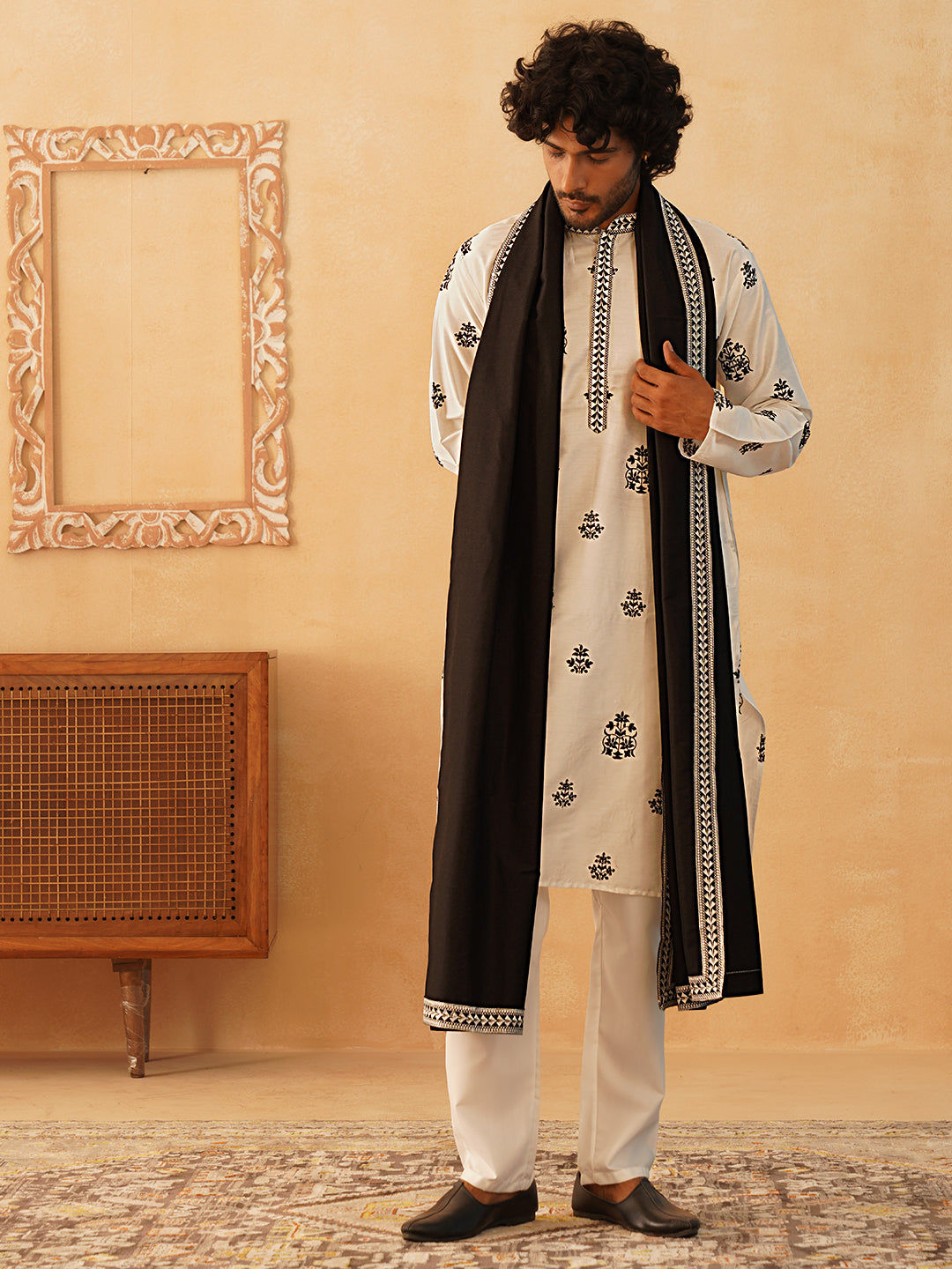 Embroidered & Sequin Kurta With Dupatta ( KOD 5091 white )