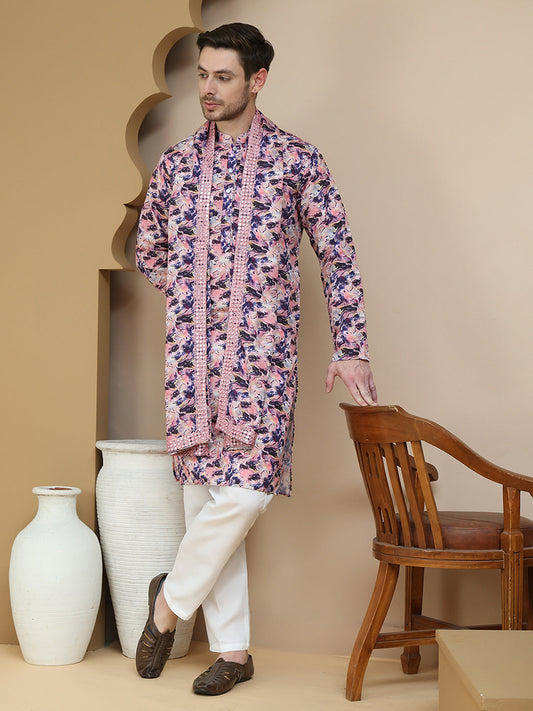 Abstract Printed Kurta Pyjama with Matching Dupatta ( JOKP D 5243 Purple )