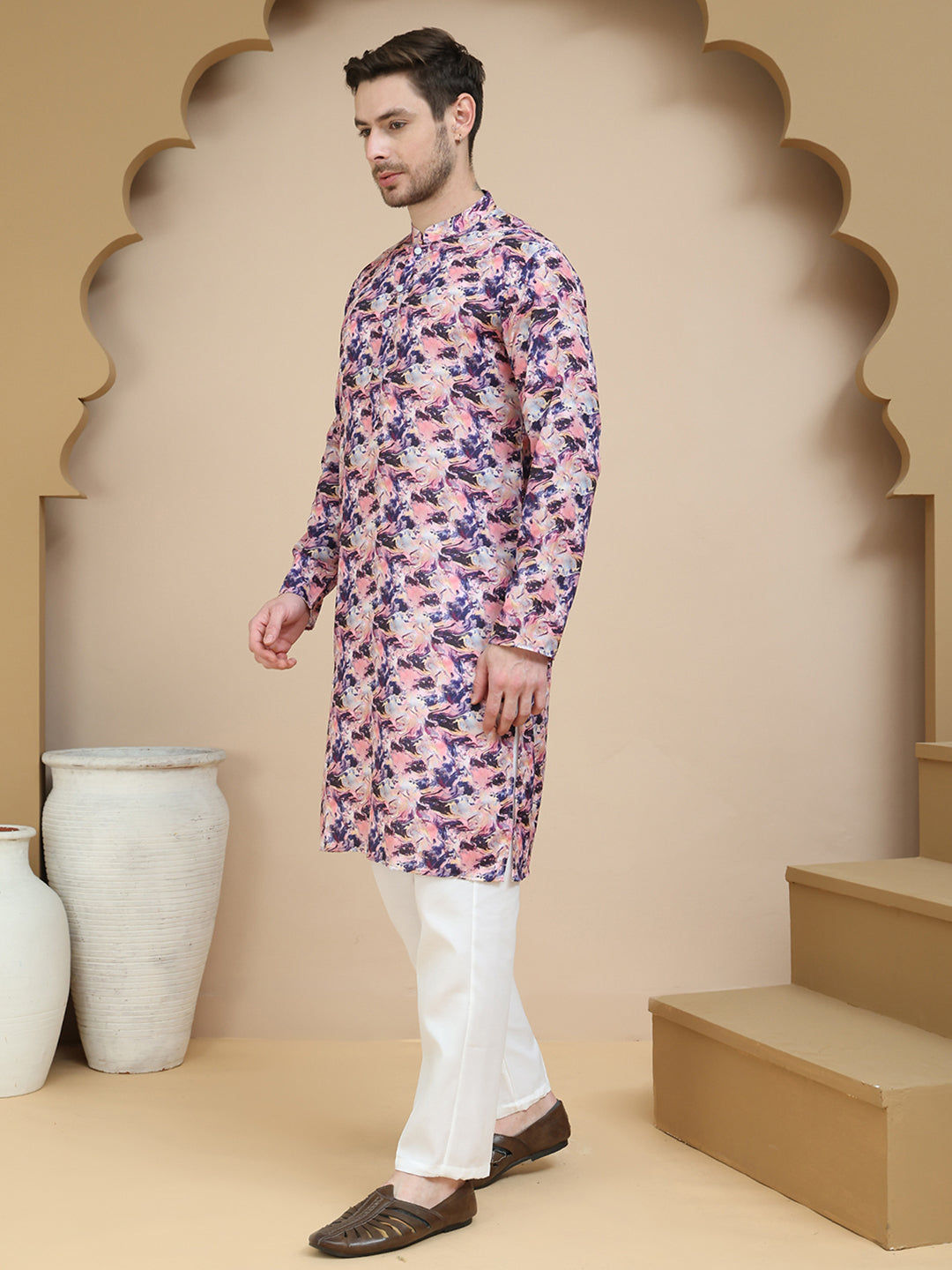 Abstract Printed Kurta Pyjama with Matching Dupatta ( JOKP D 5243 Purple )