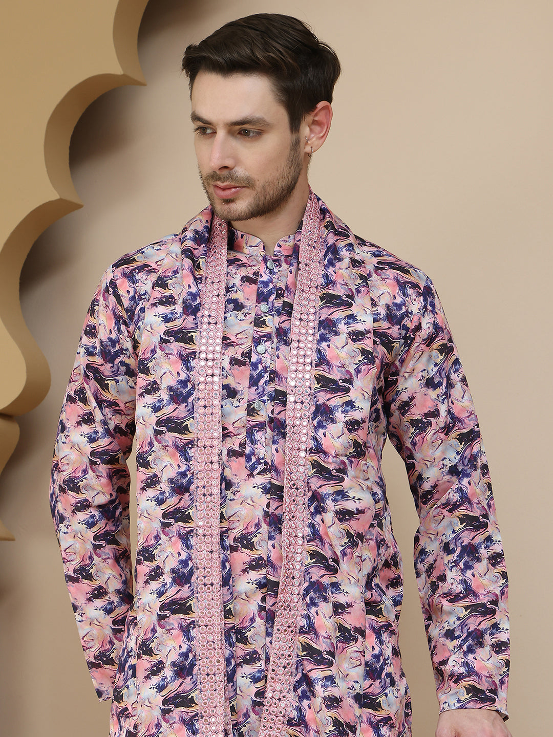 Abstract Printed Kurta Pyjama with Matching Dupatta ( JOKP D 5243 Purple )