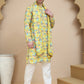 Abstract Printed Kurta Pyjama with Matching Dupatta ( JOKP D 5243 Yellow )