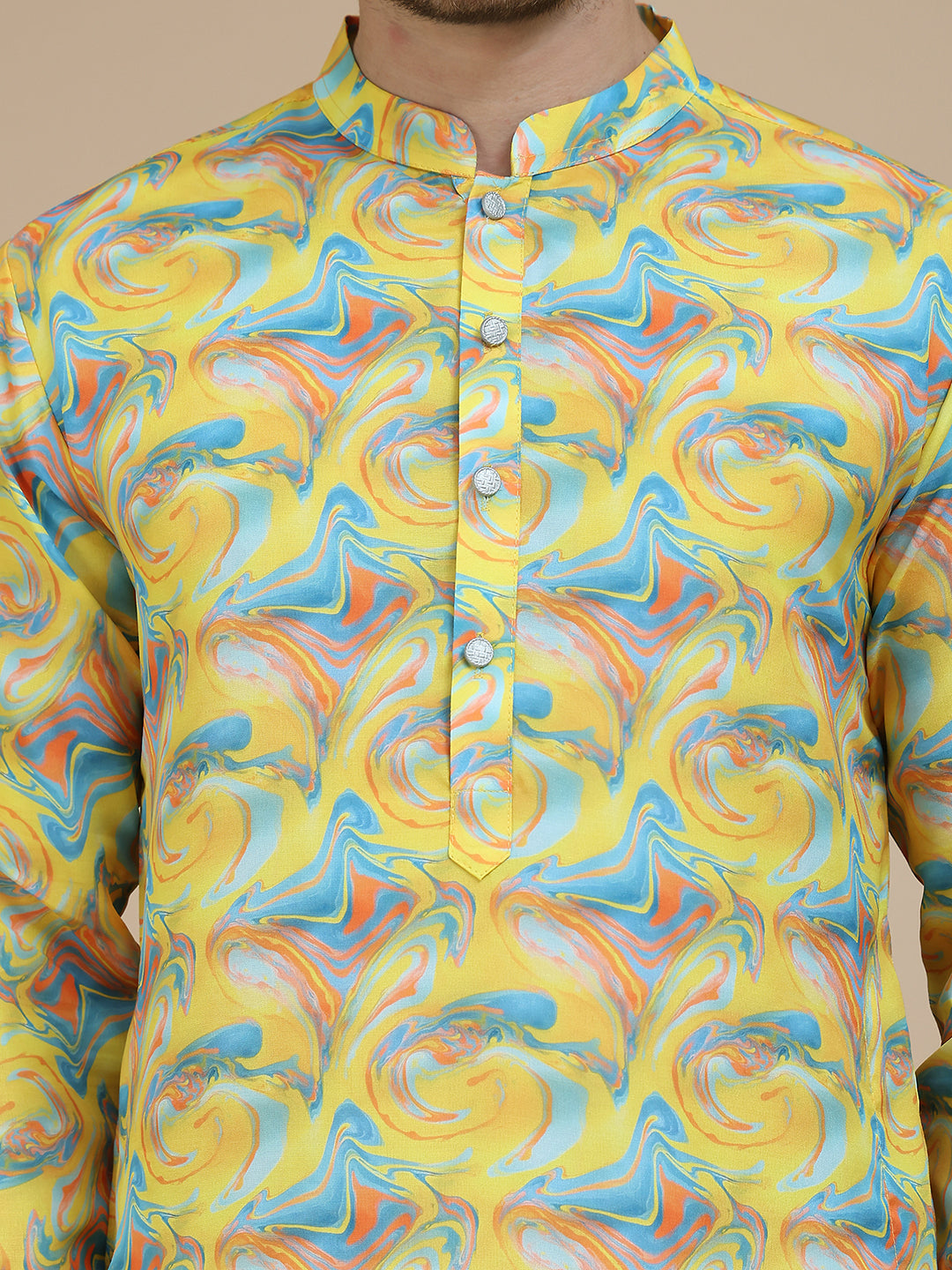 Abstract Printed Kurta Pyjama with Matching Dupatta ( JOKP D 5243 Yellow )