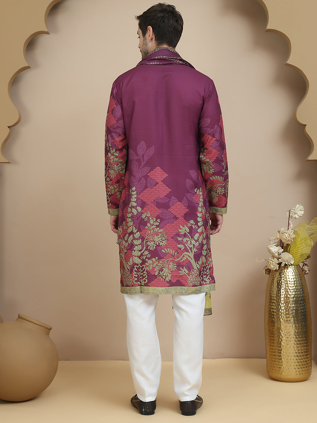 Floral Printed Purple Cotton Blend Kurta Set with Dupatta ( JOKP D 5252 Purple )