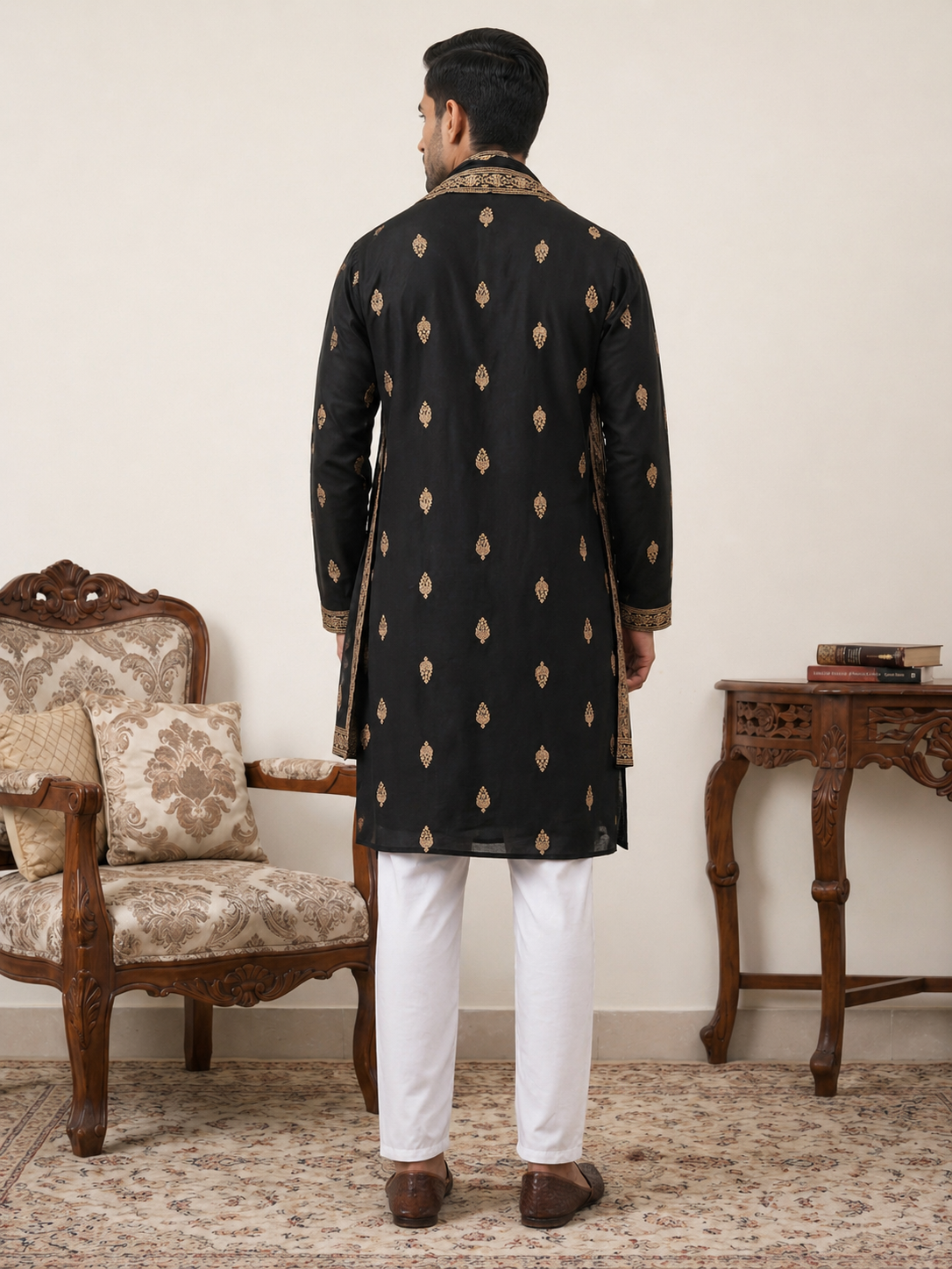 Silk Blend Embroidered Kurta Pyjama Set ( JOKP D 5319Black )