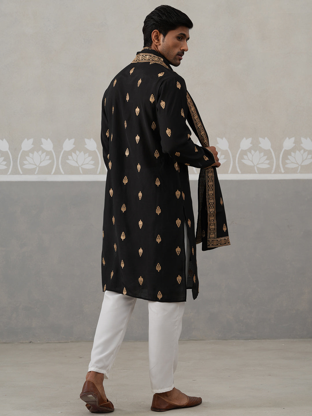 Silk Blend Embroidered Kurta Pyjama Set (JOKP P D 5319 Black ) [FF] [B-3-4]