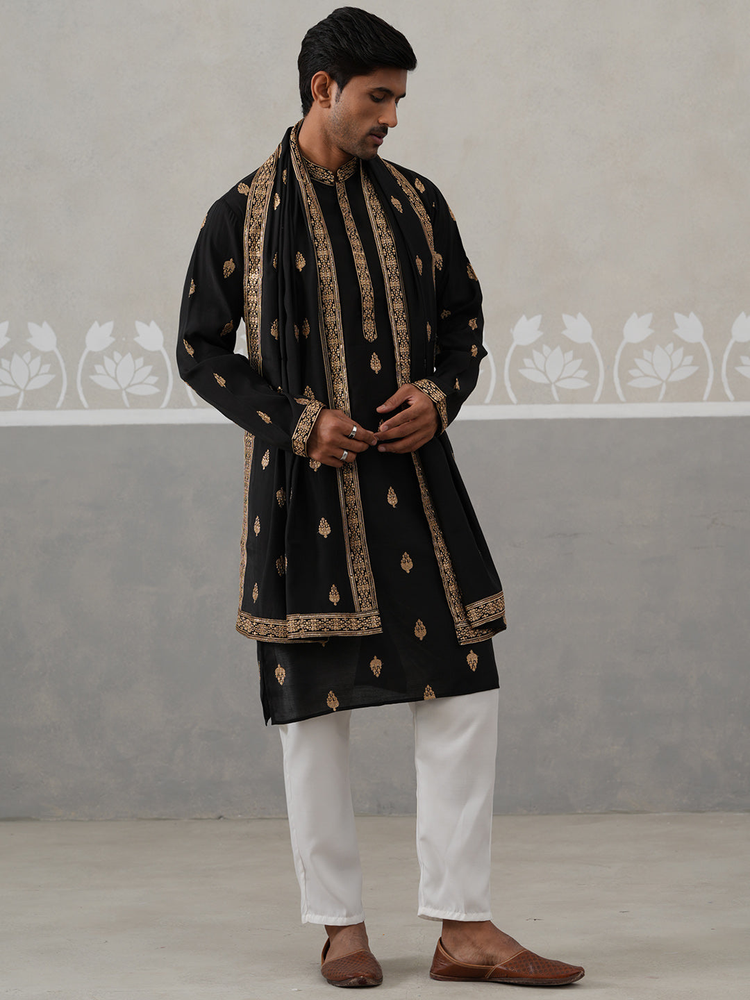 Silk Blend Embroidered Kurta Pyjama Set (JOKP P D 5319 Black ) [FF] [B-3-4]