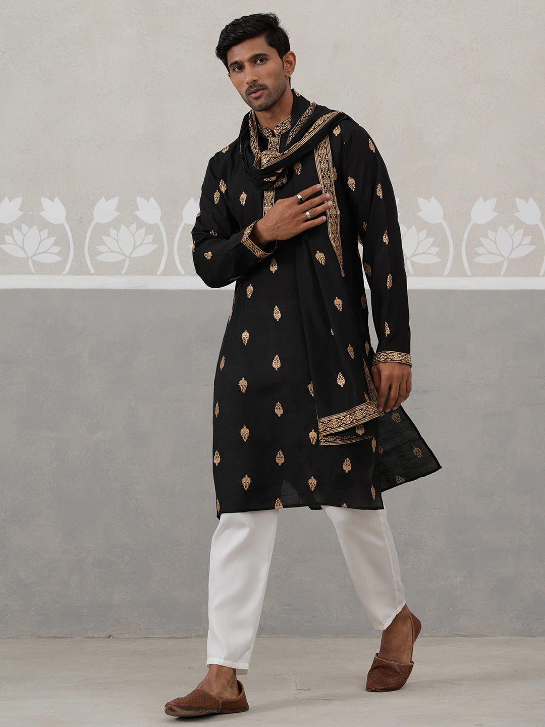 Silk Blend Embroidered Kurta Pyjama Set (JOKP P D 5319 Black ) [FF] [B-3-4]