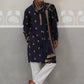 Silk Blend Embroidered Kurta Pyjama Set ( JOKP P D 5319 P D 5319Navy ) [FF] [B-3-4]