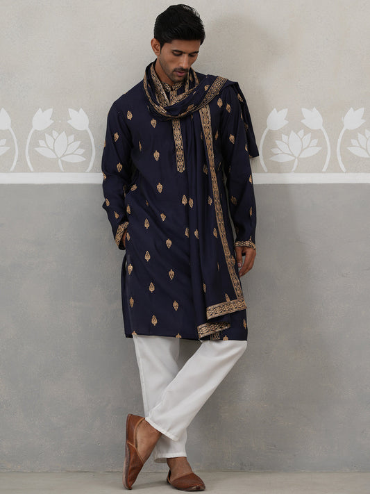 Silk Blend Embroidered Kurta Pyjama Set ( JOKP P D 5319 P D 5319Navy ) [FF] [B-3-4]