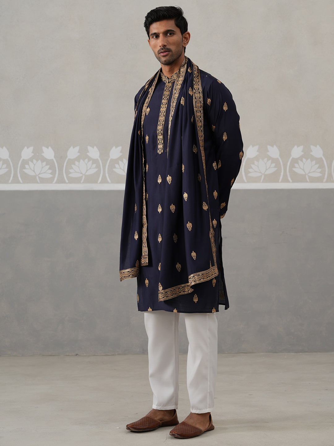 Silk Blend Embroidered Kurta Pyjama Set ( JOKP P D 5319 P D 5319Navy ) [FF] [B-3-4]