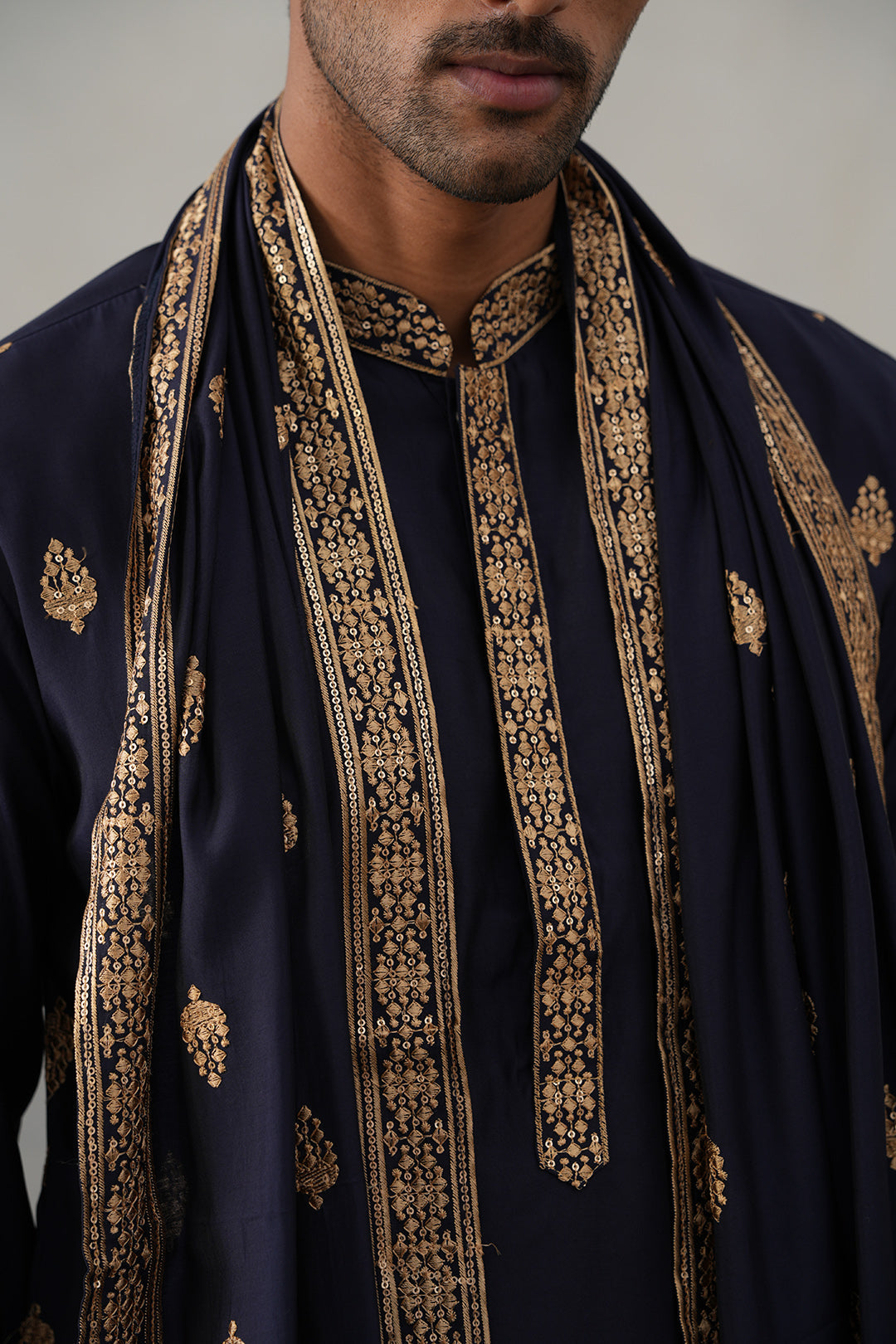 Silk Blend Embroidered Kurta Pyjama Set ( JOKP P D 5319 P D 5319Navy ) [FF] [B-3-4]