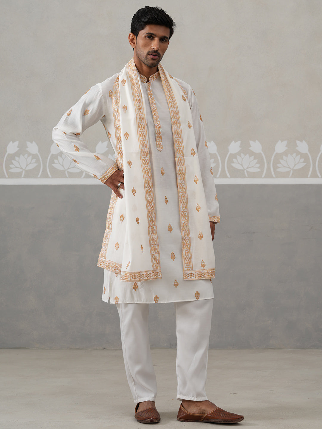 Silk Blend Embroidered Kurta Pyjama Set (JOKP P D 5319 White ) [FF] [B-3-4]