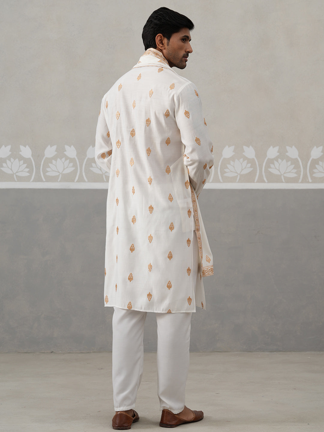 Silk Blend Embroidered Kurta Pyjama Set (JOKP P D 5319 White ) [FF] [B-3-4]