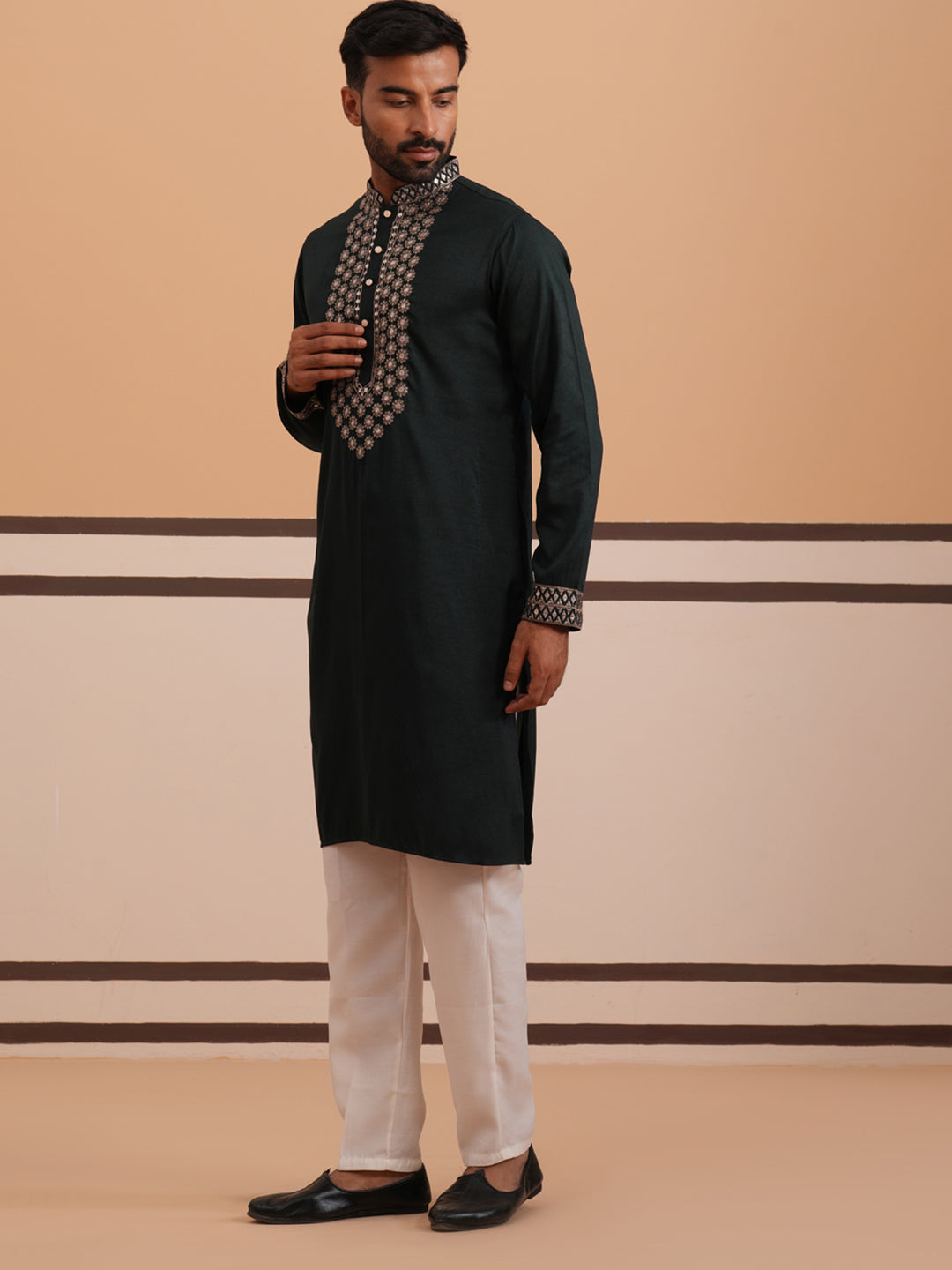 Silk Blend Sequins Embroidered Kurta Pyjama with Dupatta Set ( JOKP P D 5320 P D 5320Olive ) [FF] [Q11-12]