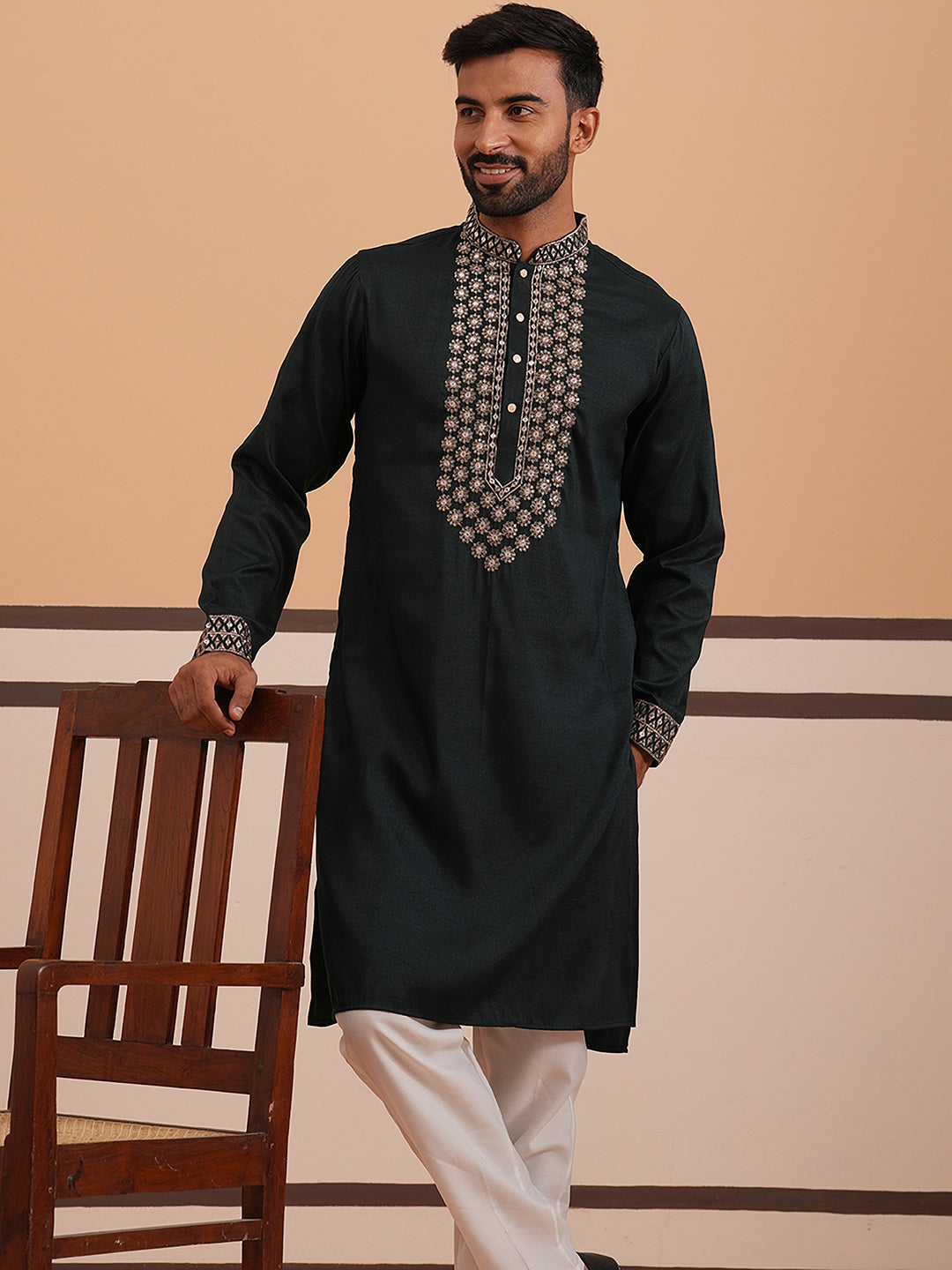 Silk Blend Sequins Embroidered Kurta Pyjama with Dupatta Set ( JOKP P D 5320 P D 5320Olive ) [FF] [Q11-12]