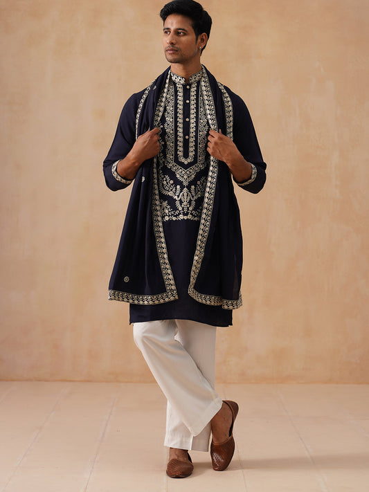 Silk Blend Embroidered Kurta Pyjama Set (JOKP D PJ11-W 5287 Black )