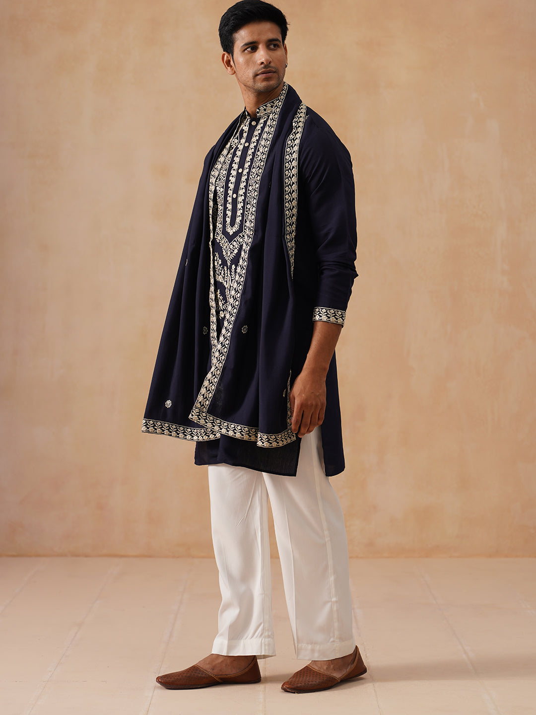 Silk Blend Embroidered Kurta Pyjama Set (JOKP D PJ11-W 5287 Black )