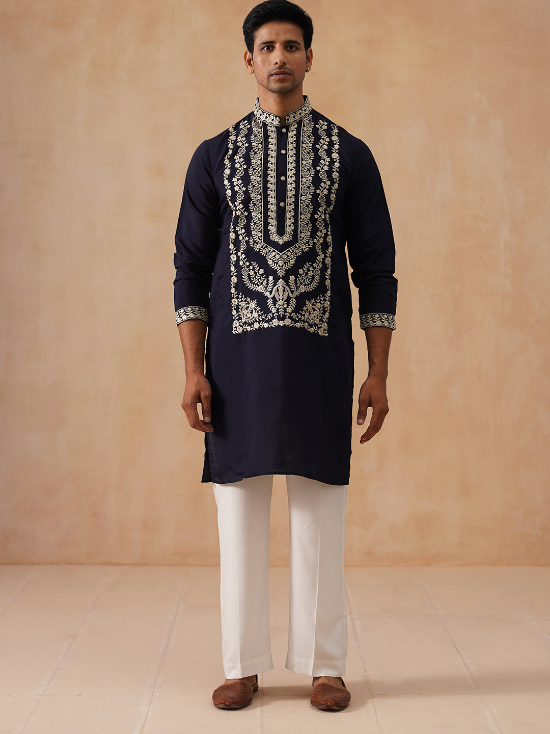 Silk Blend Embroidered Kurta Pyjama Set (JOKP D PJ11-W 5287 Black )