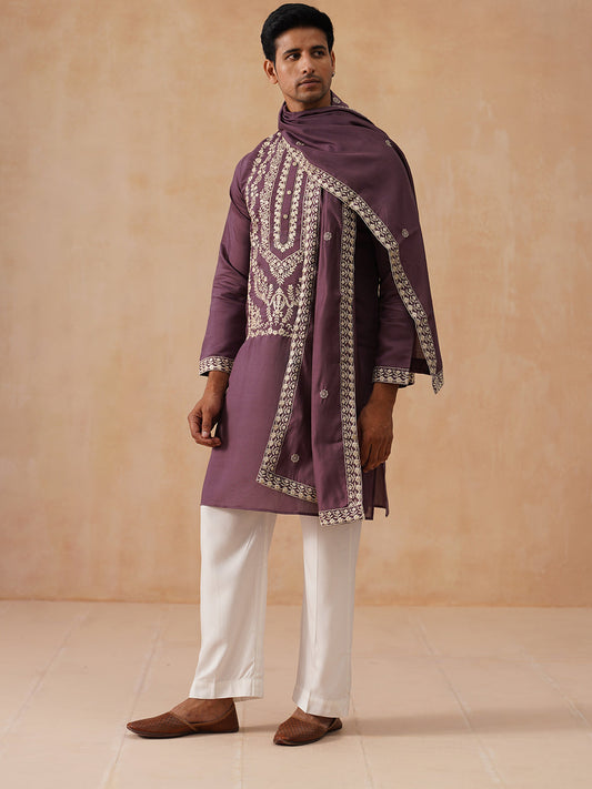 Silk Blend Embroidered Kurta Pyjama Set (JOKP D PJ11-W 5287 Purple )