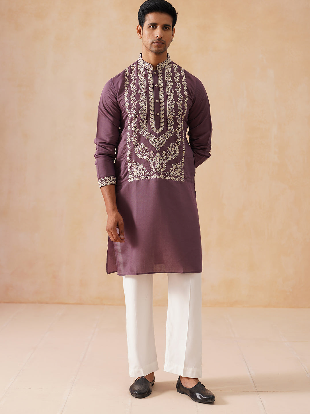 Silk Blend Embroidered Kurta Pyjama Set (JOKP D PJ11-W 5287 Purple )