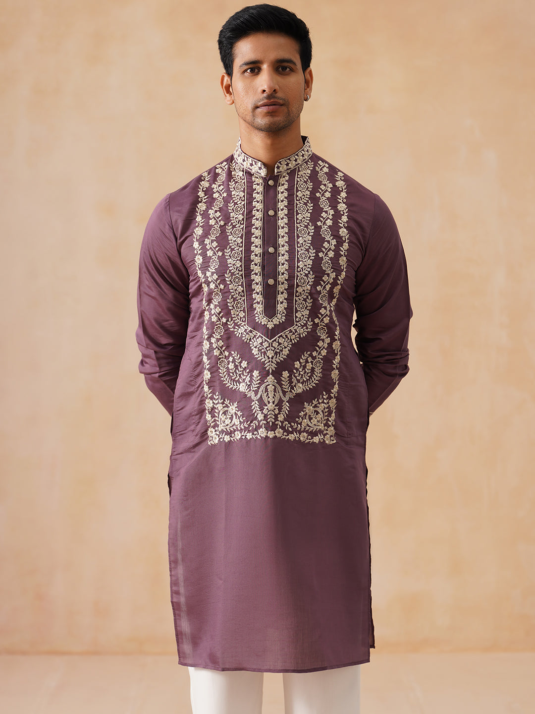 Silk Blend Embroidered Kurta Pyjama Set (JOKP D PJ11-W 5287 Purple )