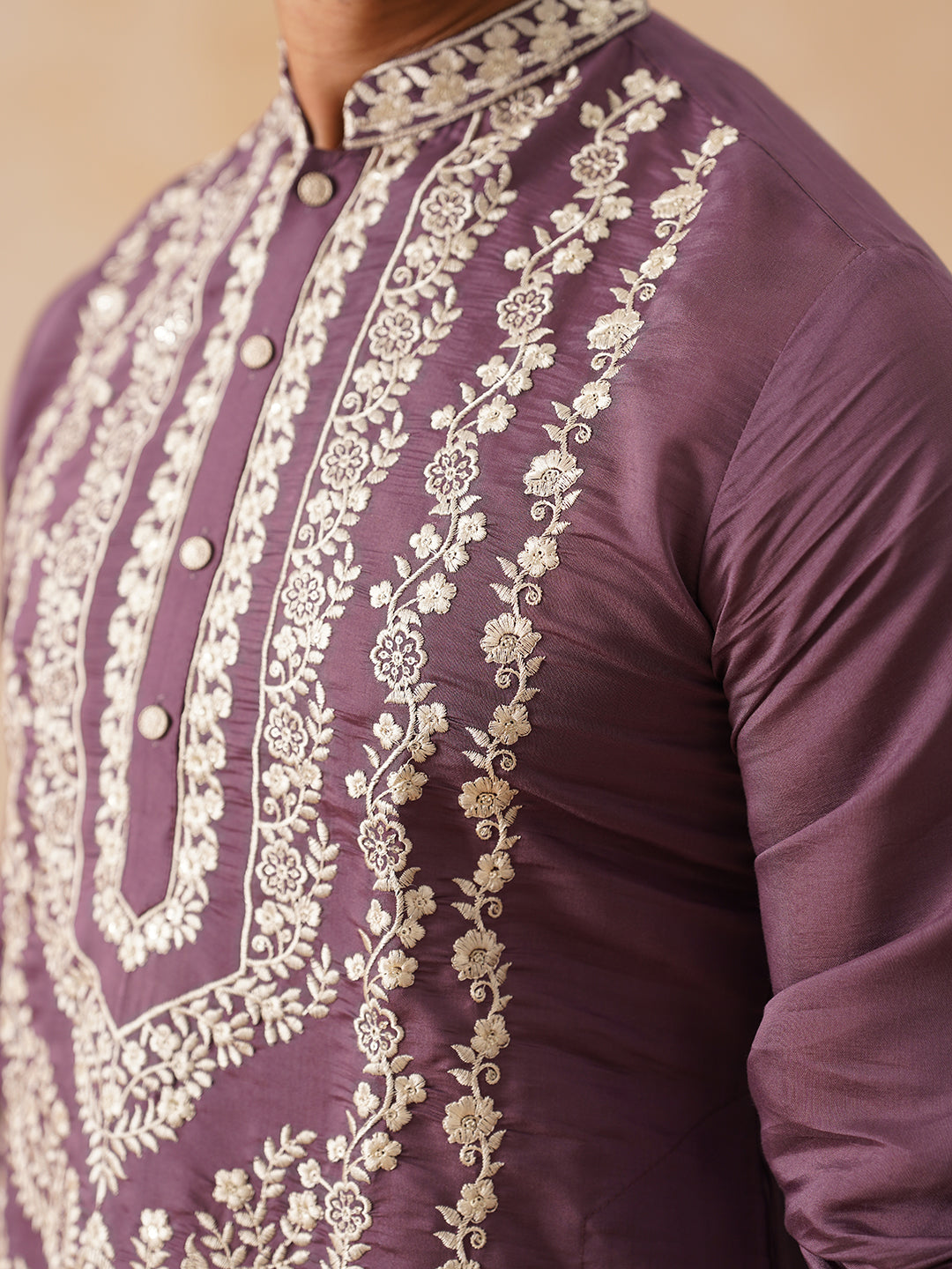 Silk Blend Embroidered Kurta Pyjama Set (JOKP D PJ11-W 5287 Purple )