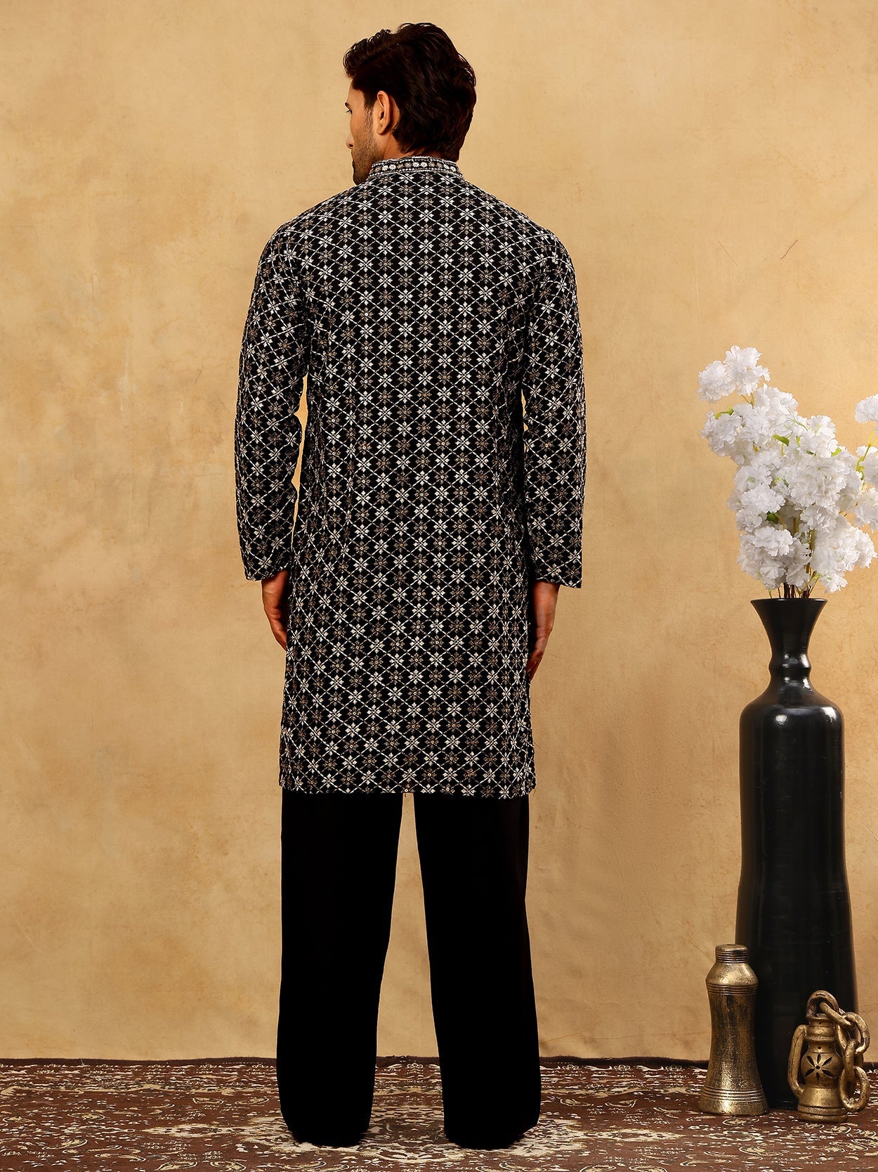 Viscose Rayon Embroidered Sequin Kurta Pyjama ( JOKP PJ11B 5127Black )