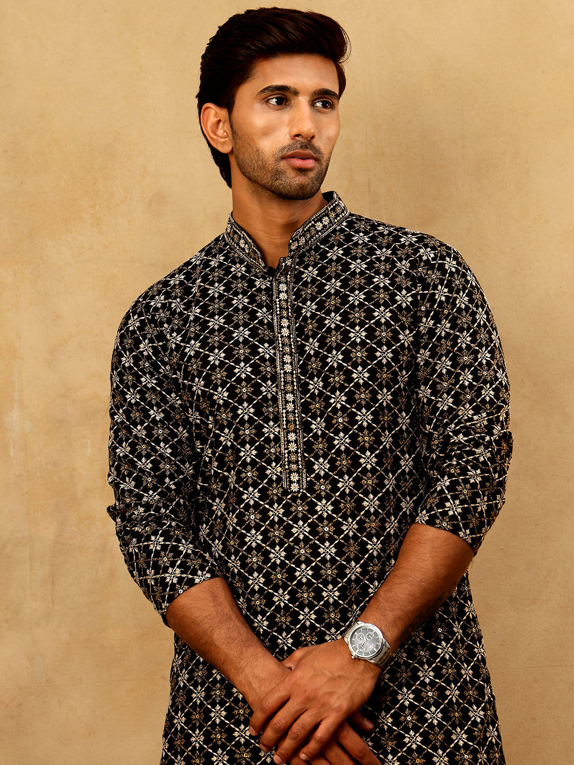 Viscose Rayon Embroidered Sequin Kurta Pyjama ( JOKP PJ11B 5127Black )