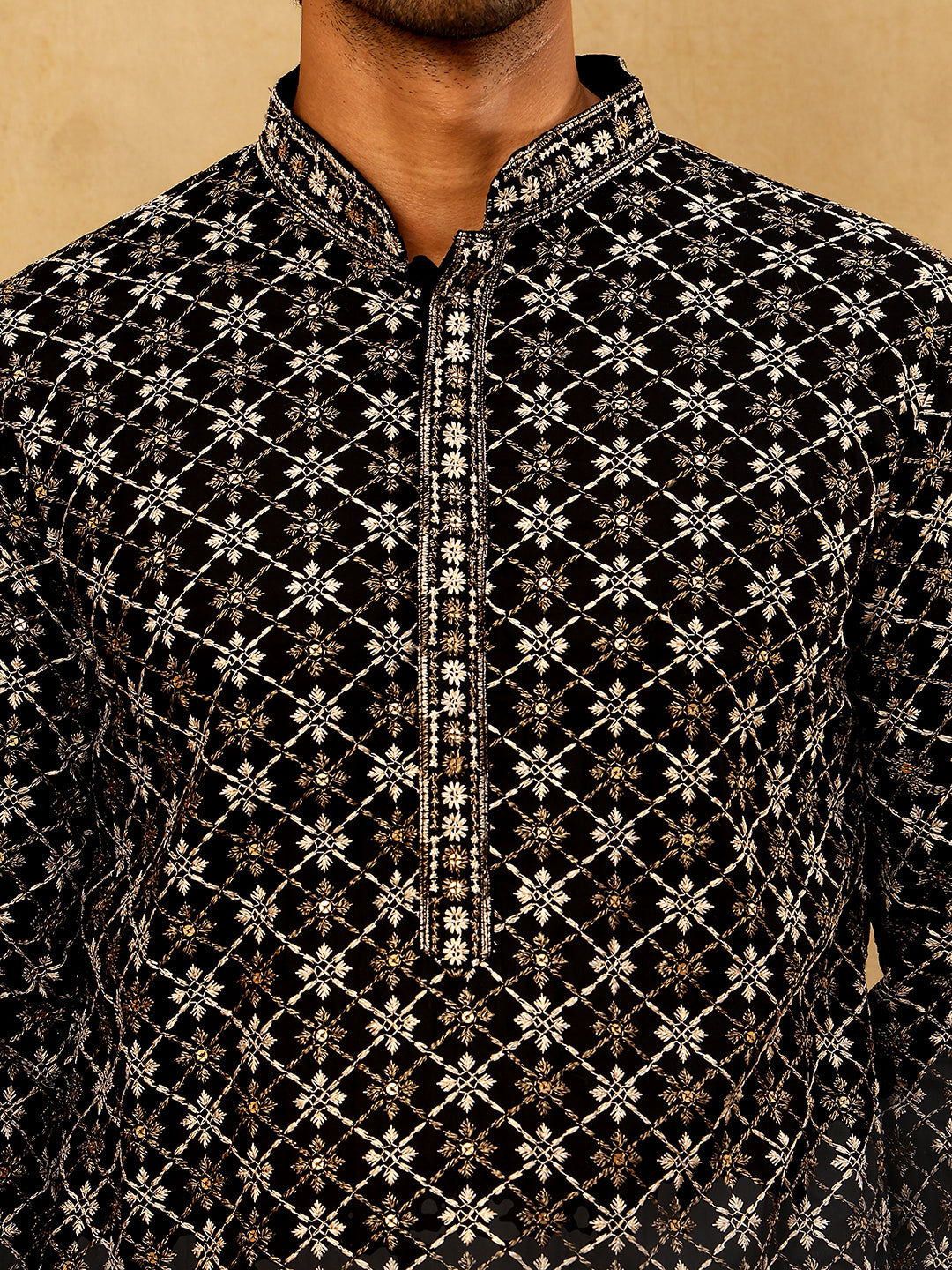 Viscose Rayon Embroidered Sequin Kurta Pyjama ( JOKP PJ11B 5127Black )