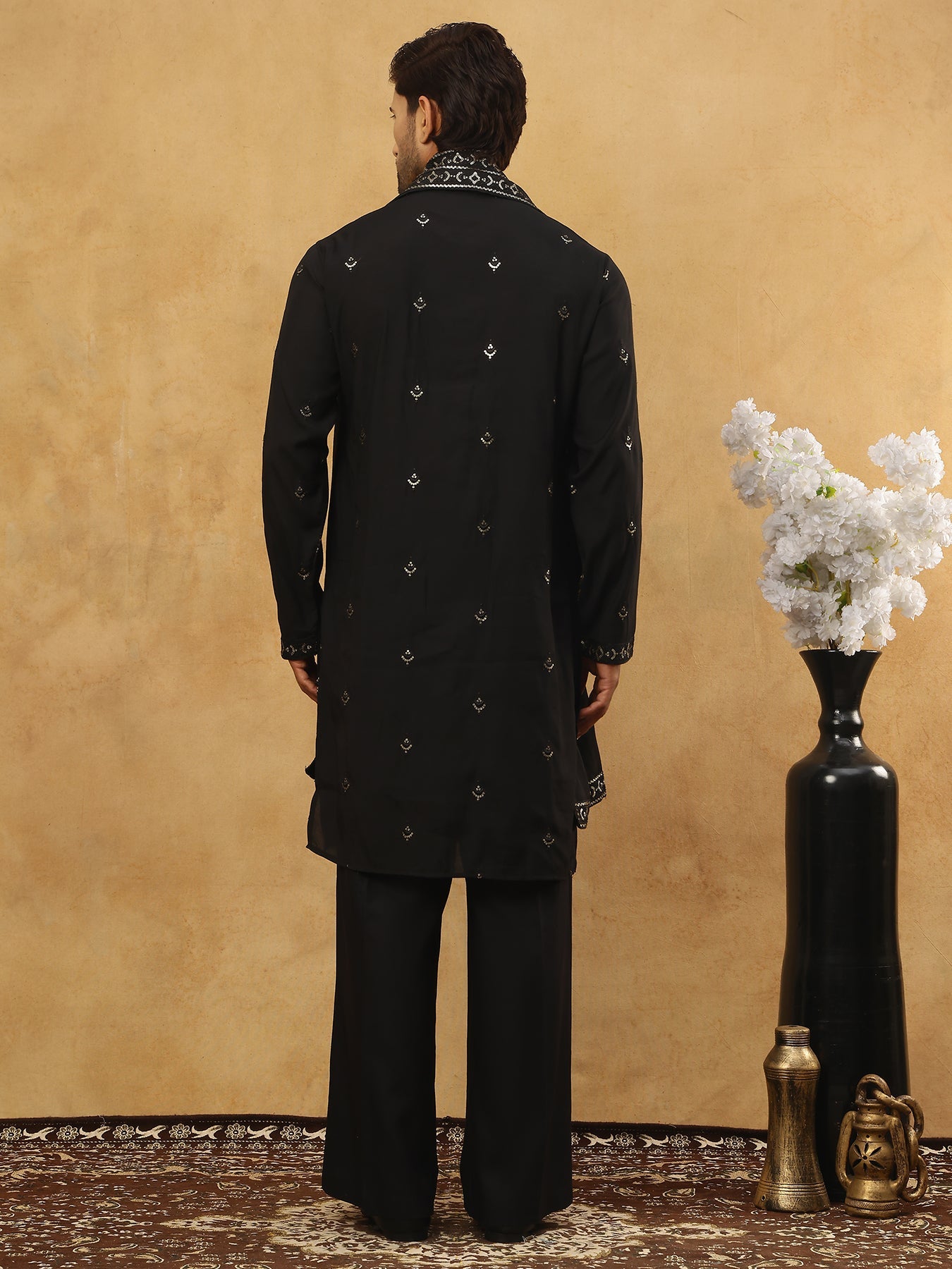 Silk Blend Embroidered Kurta Pyjama with Dupatta ( JOKP PJ11B D 5088Black )