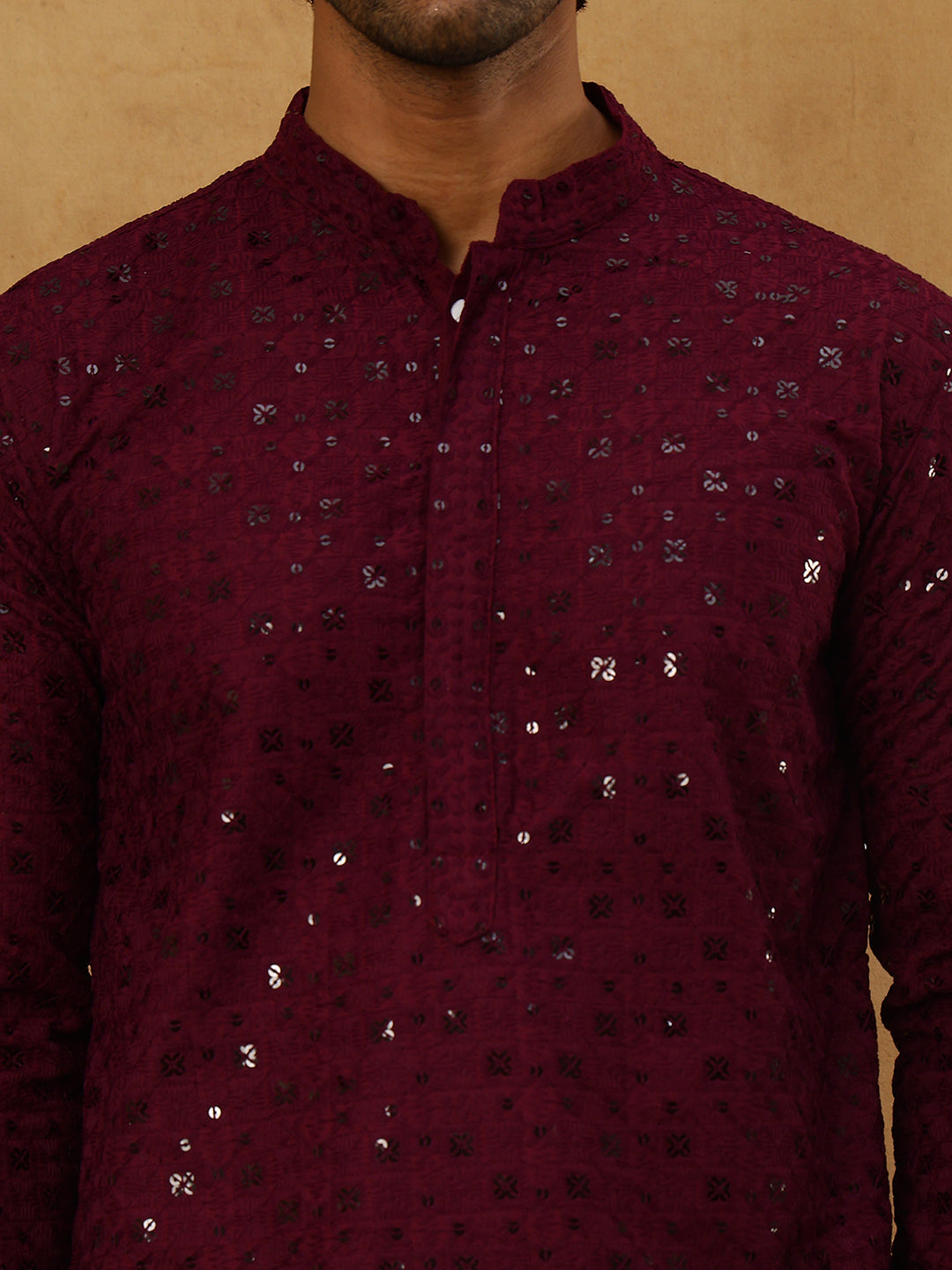 Men’s Cotton Chikankari Sequins Kurta Set ( JOKP PJ11W 5006Purple )
