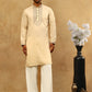 Men’s Silk Blend Embroidered Kurta Pyjama Set ( JOKP PJ11W 5046Cream )