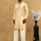 Men’s Silk Blend Embroidered Kurta Pyjama Set ( JOKP PJ11W 5046Cream )