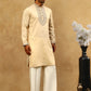 Men’s Silk Blend Embroidered Kurta Pyjama Set ( JOKP PJ11W 5046Cream )