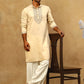 Men’s Silk Blend Embroidered Kurta Pyjama Set ( JOKP PJ11W 5046Cream )