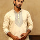 Men’s Silk Blend Embroidered Kurta Pyjama Set ( JOKP PJ11W 5046Cream )