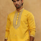 Men’s Silk Blend Embroidered Kurta Pyjama Set ( JOKP PJ11W 5046Yellow )