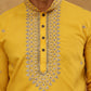 Men’s Silk Blend Embroidered Kurta Pyjama Set ( JOKP PJ11W 5046Yellow )