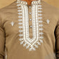 Silk Blend Embroidered Ethnic Kurta Pyjama Set ( JOKP PJ11W 5075Beige )