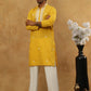 Silk Blend Embroidered Ethnic Kurta Pyjama Set ( JOKP PJ11W 5075Mustard )