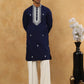 Silk Blend Embroidered Ethnic Kurta Pyjama Set ( JOKP PJ11W 5075Navy )