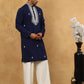 Silk Blend Embroidered Ethnic Kurta Pyjama Set ( JOKP PJ11W 5075Navy )
