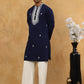 Silk Blend Embroidered Ethnic Kurta Pyjama Set ( JOKP PJ11W 5075Navy )