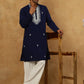 Silk Blend Embroidered Ethnic Kurta Pyjama Set ( JOKP PJ11W 5075Navy )