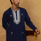 Silk Blend Embroidered Ethnic Kurta Pyjama Set ( JOKP PJ11W 5075Navy )