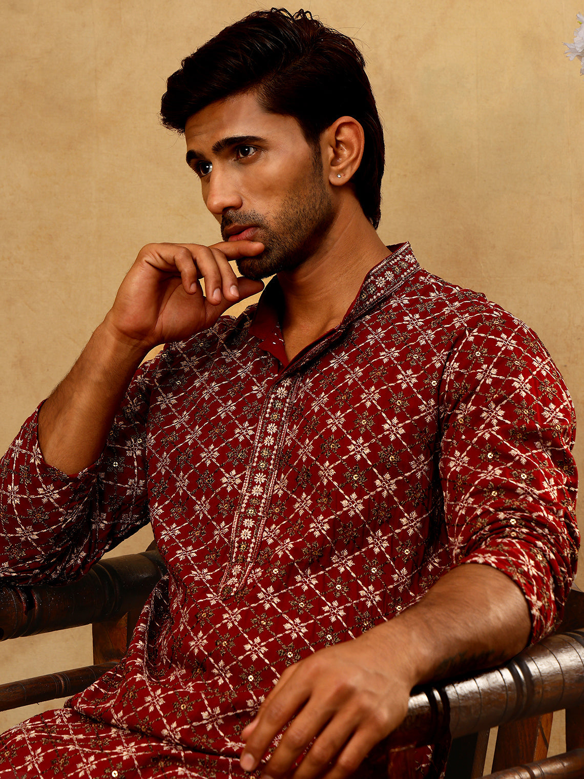 Viscose Rayon Embroidered Sequin Kurta Pyjama ( JOKP PJ11W 5127Maroon )