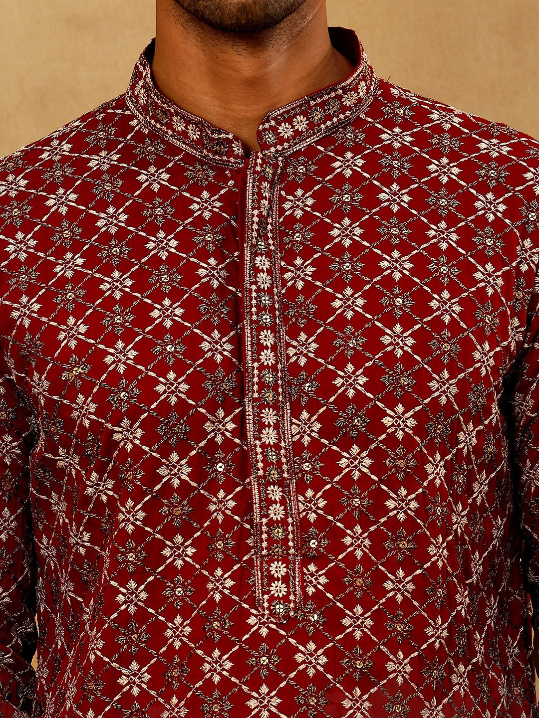 Viscose Rayon Embroidered Sequin Kurta Pyjama ( JOKP PJ11W 5127Maroon )