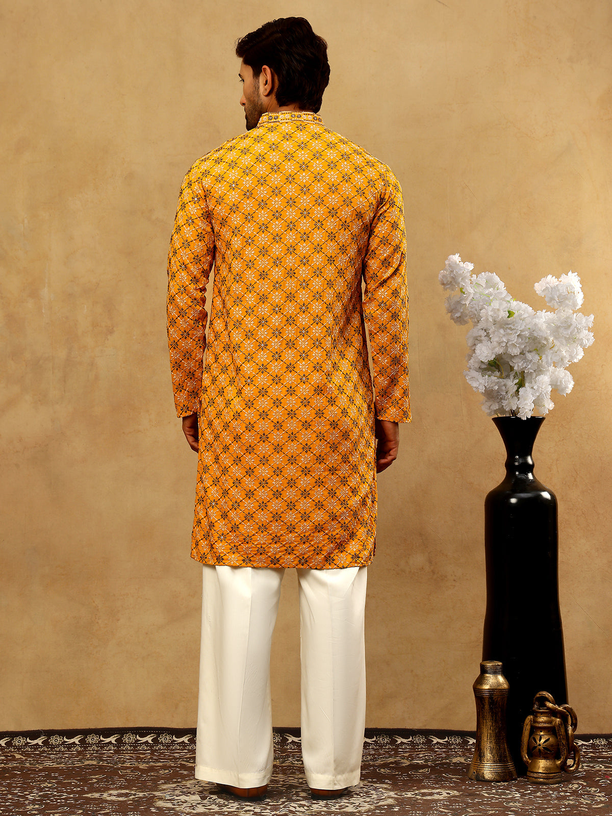 Viscose Rayon Embroidered Sequin Kurta Pyjama ( JOKP PJ11W 5127Mustard )