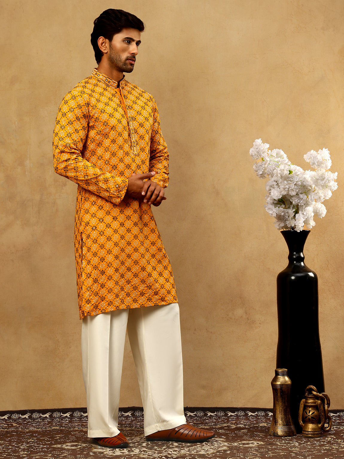 Viscose Rayon Embroidered Sequin Kurta Pyjama ( JOKP PJ11W 5127Mustard )