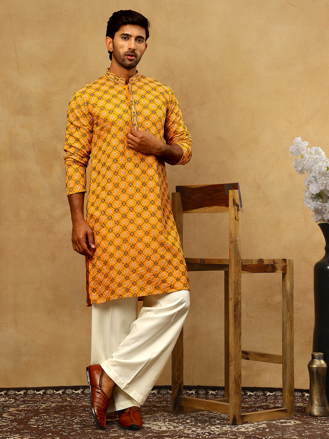 Viscose Rayon Embroidered Sequin Kurta Pyjama ( JOKP PJ11W 5127Mustard )
